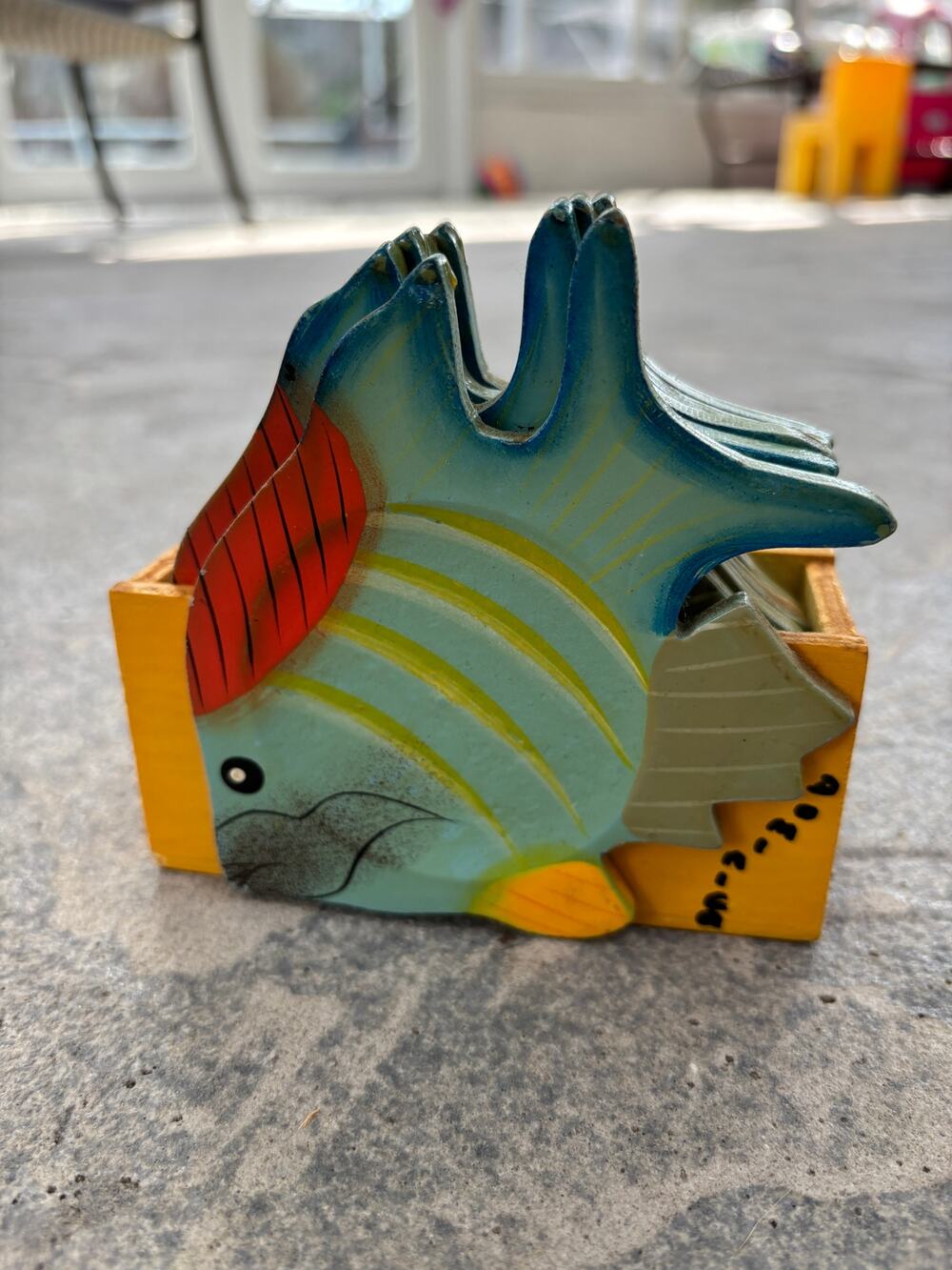 Set of 4 Hand Painted Fish Coasters Island Coastal Fisherman Beach House Decor
